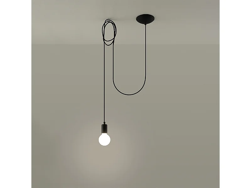 Lampy wiszące loft Speis, tkanina/stal - 1 źródło światła 3000K - L.300 x H.150 cm - czarny
