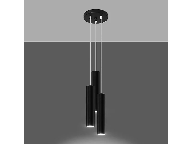 Lampes suspendues Toris moderne en acier - 3 sources lumineuses 3000K - L.20 x H.110 cm - noir