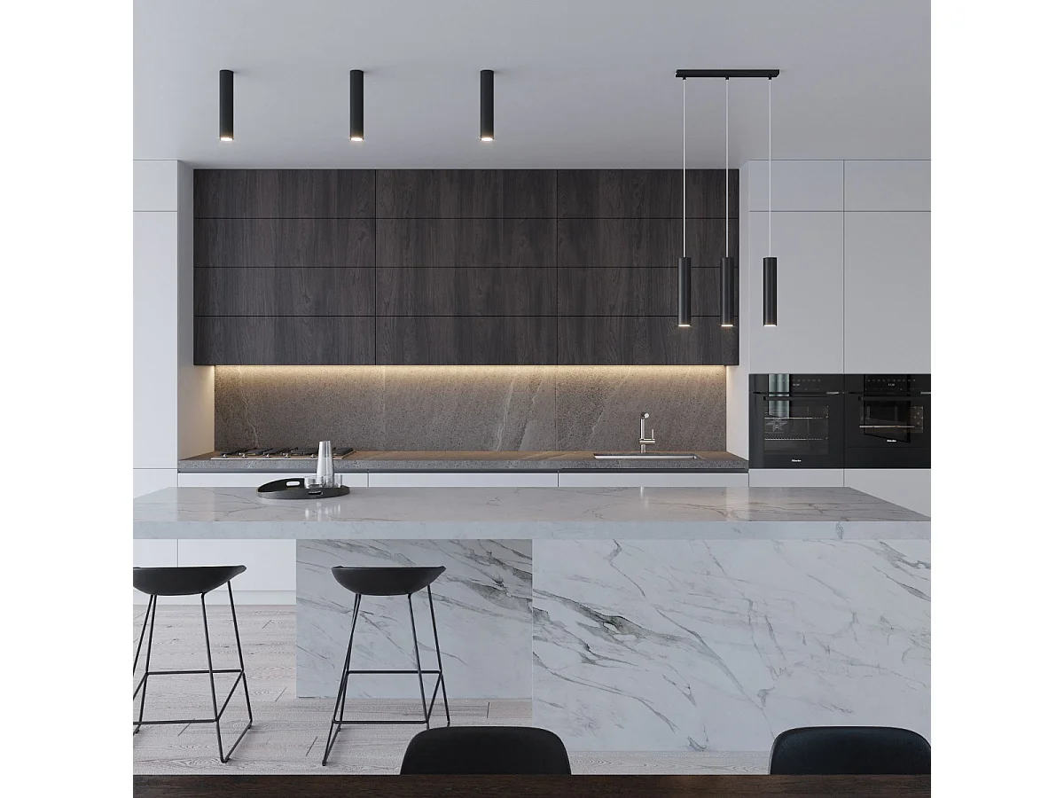 Lampes suspendues Toris moderne en acier - 3 sources lumineuses 4000K - L.20 x H.110 cm - noir