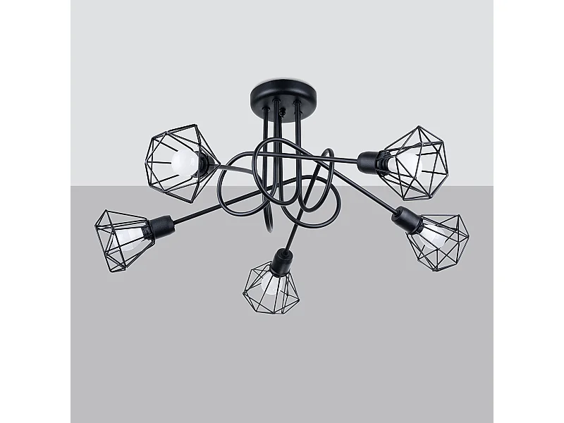 Lustres Lunova moderne en acier - 5 sources lumineuses 4000K - L.58 x H.28,5 cm - noir