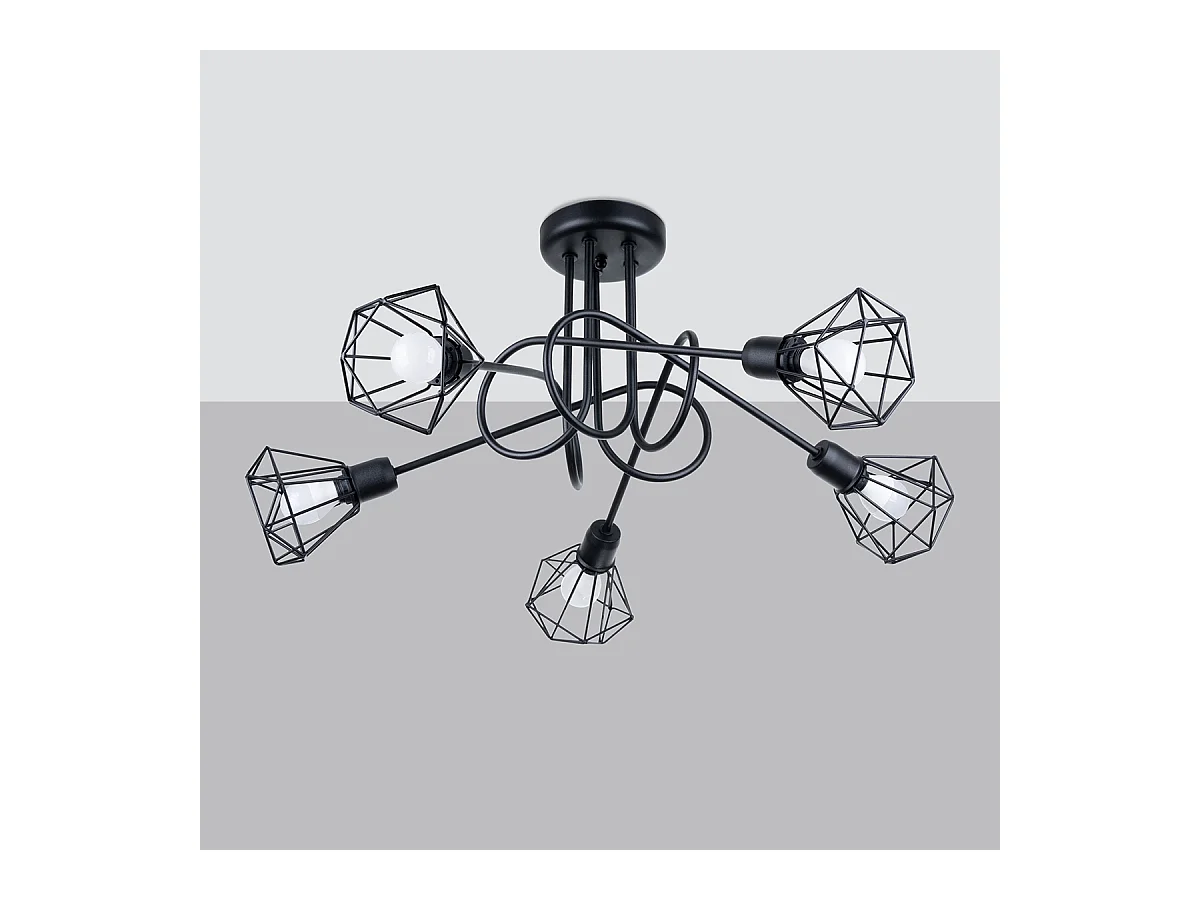 Lustres Lunova moderne en acier - 5 sources lumineuses 4000K - L.58 x H.28,5 cm - noir