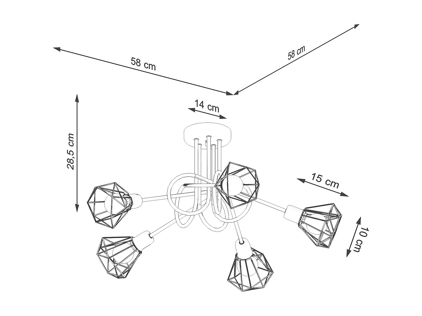 Kroonluchters Lunova modern van  - 5 lichtbronnen 4000K - L.58 x H.28,5 cm - zwart