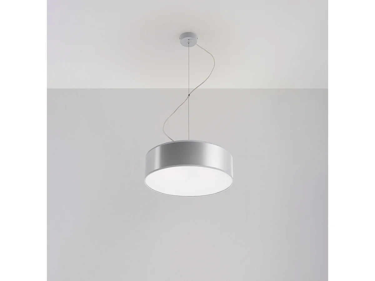 Lampes suspendues Cercle minimaliste en PVC - 2 sources lumineuses 4000K - L.35 x H.111 cm - gris