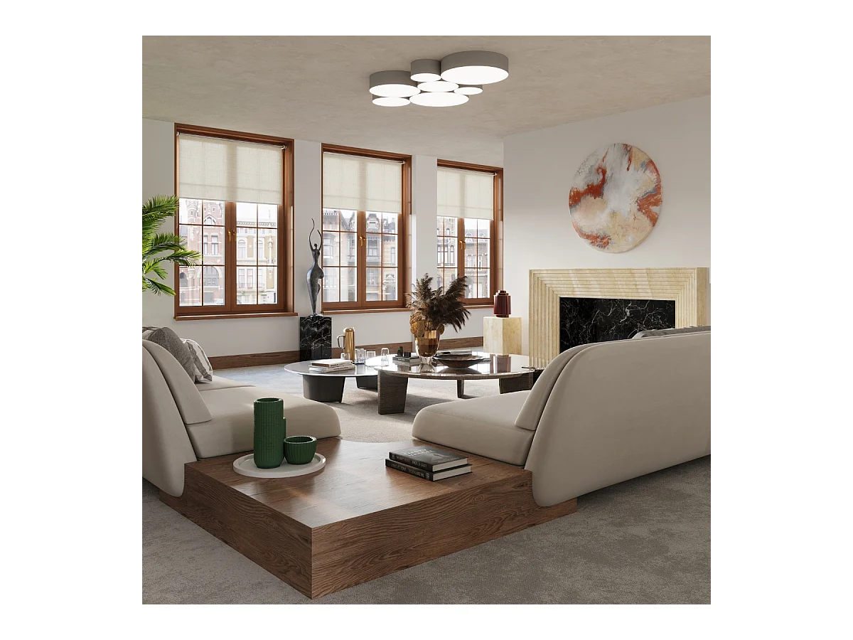 Lampes suspendues Cercle minimaliste en PVC - 2 sources lumineuses 4000K - L.35 x H.111 cm - gris