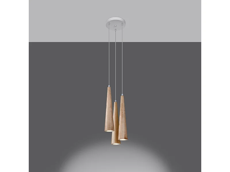 Lampes suspendues Ravo scandinave en bois - 3 sources lumineuses 3000K - L.20 x H.120 cm - bois naturel