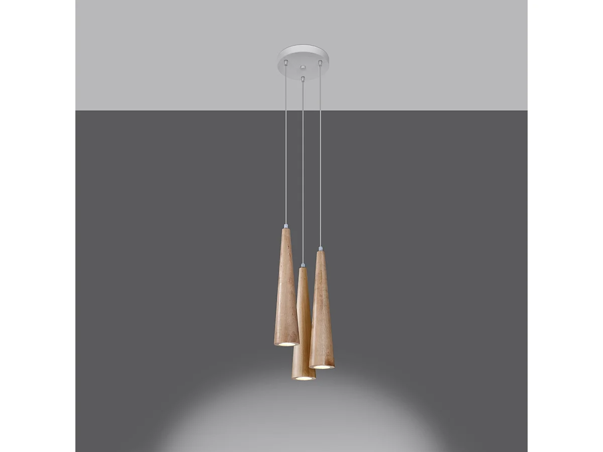 Lampes suspendues Ravo scandinave en bois - 3 sources lumineuses 3000K - L.20 x H.120 cm - bois naturel