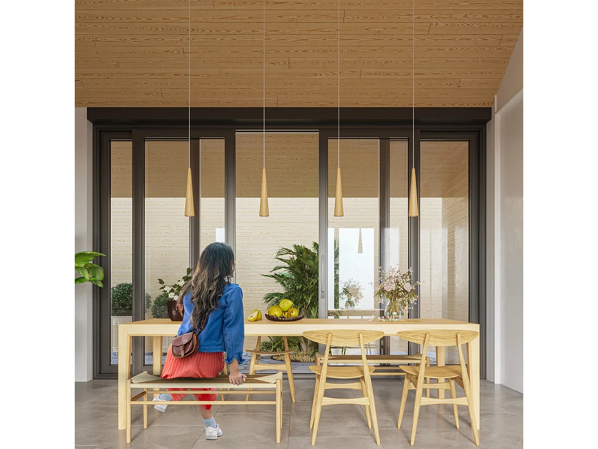 Lampes suspendues Ravo scandinave en bois - 3 sources lumineuses 3000K - L.20 x H.120 cm - bois naturel