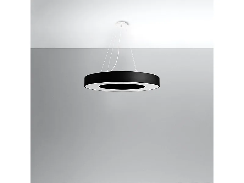 Lustres Astrona slim minimaliste en tissu/PVC/acier - 6 sources lumineuses 4000K - L.70 x H.102 cm - noir