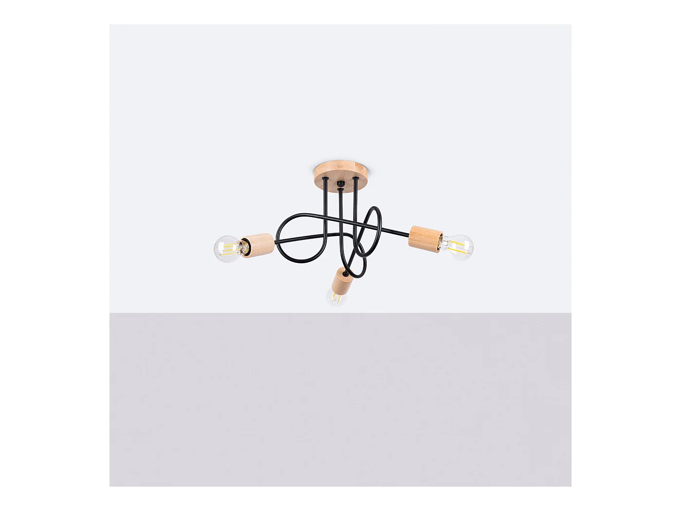 Lustre Sparkon minimaliste en acier/bois - 3 sources lumineuses 3000K - L.14 x H.26 cm - noir/bois naturel