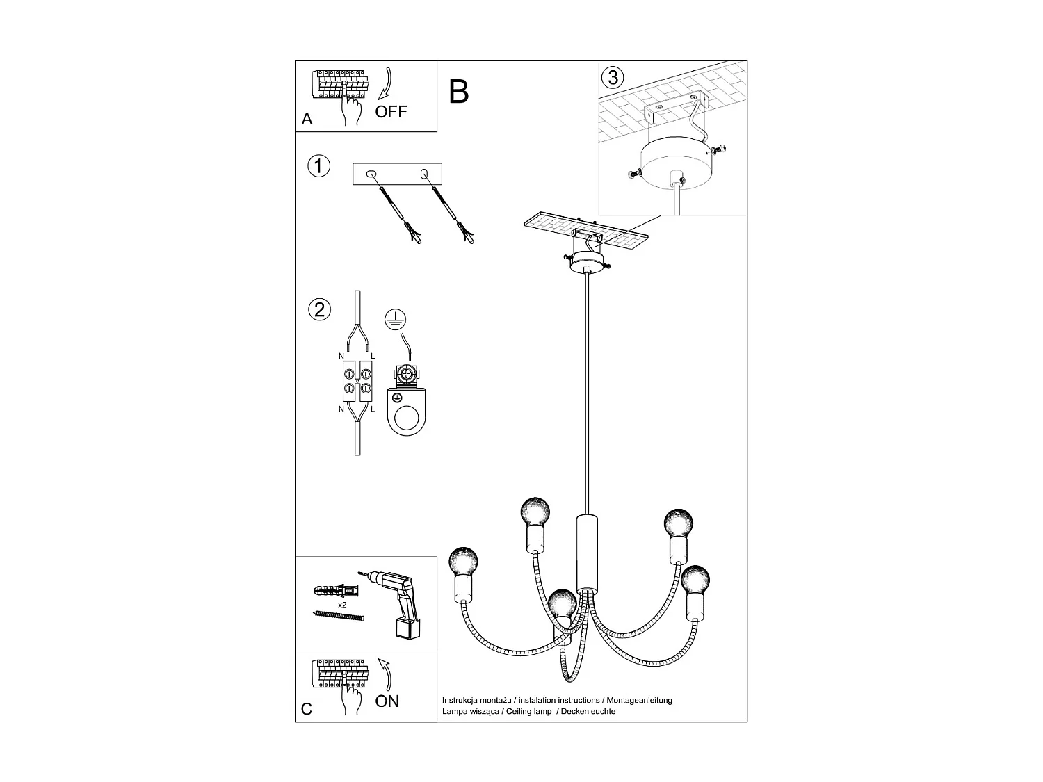 Lustres Minimo moderne en acier - 3 sources lumineuses 3000K - L.45 x H.100 cm - noir