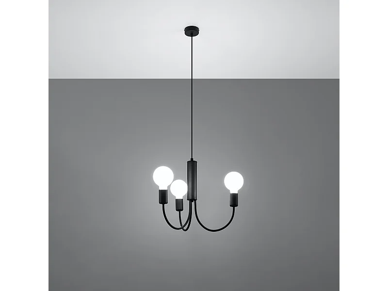 Lustres Minimo moderne en acier - 3 sources lumineuses 3000K - L.45 x H.100 cm - noir