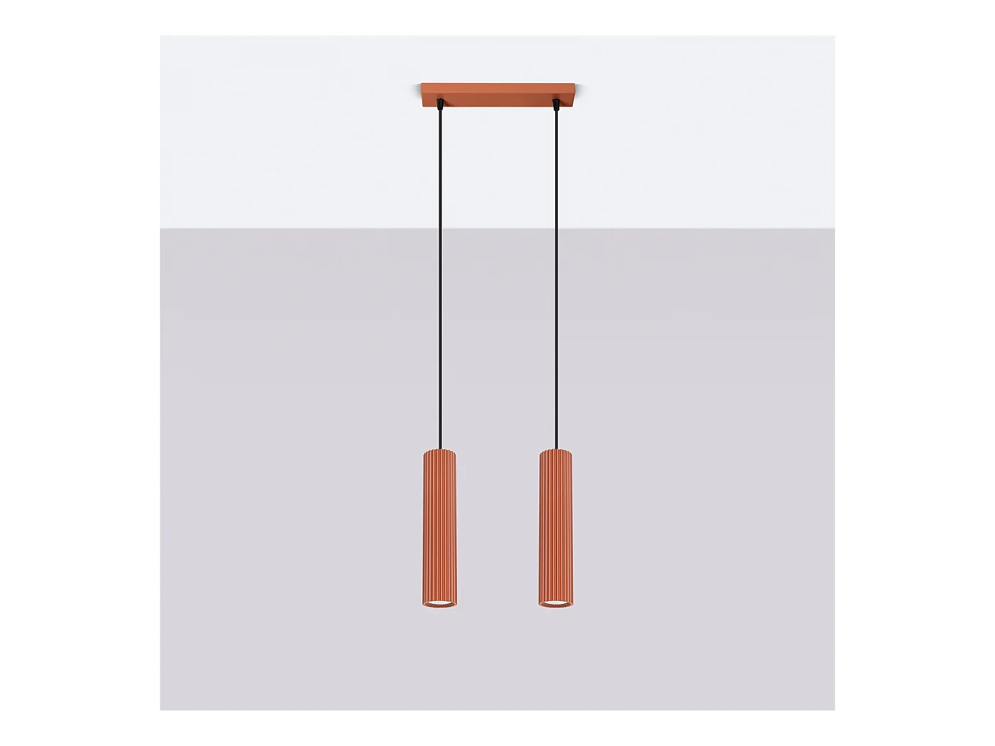 Hanglamp Gloow minimalistisch van  - 2 lichtbronnen 3000K - L.30 x H.90 cm - rode oker