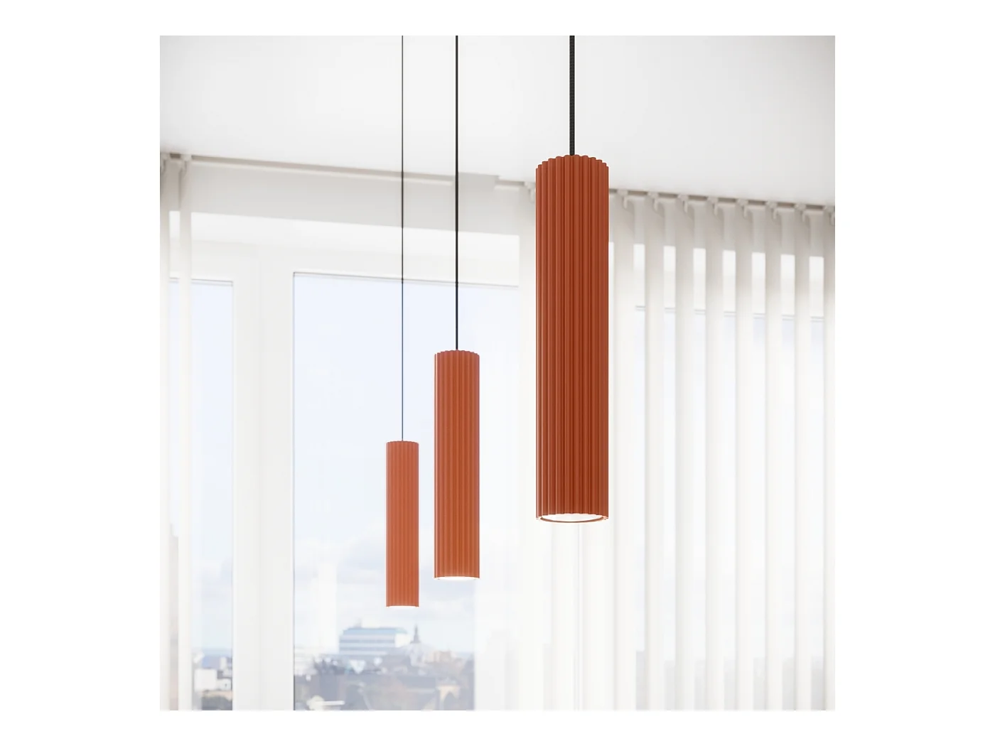 Hanglamp Gloow minimalistisch van  - 2 lichtbronnen 3000K - L.30 x H.90 cm - rode oker