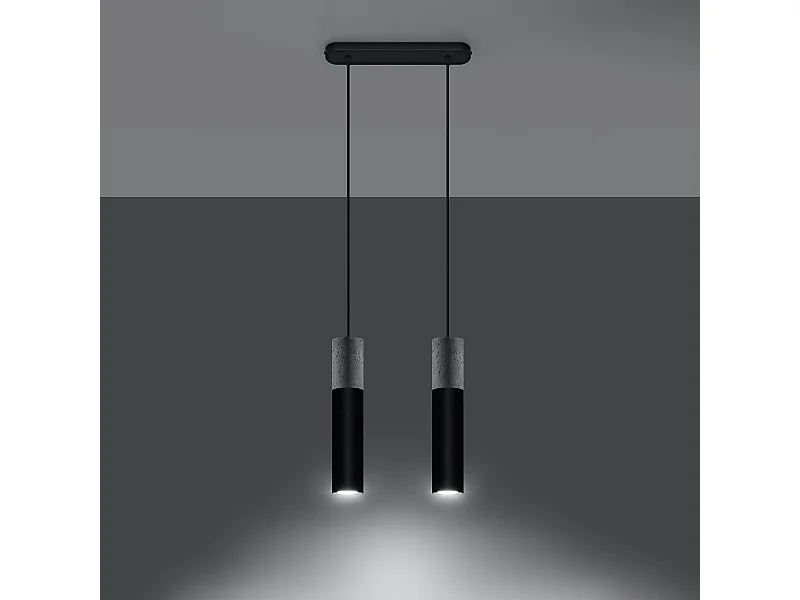 Lampes suspendues Lume moderne en acier/béton - 2 sources lumineuses 3000K - L.30 x H.90 cm - gris-noir