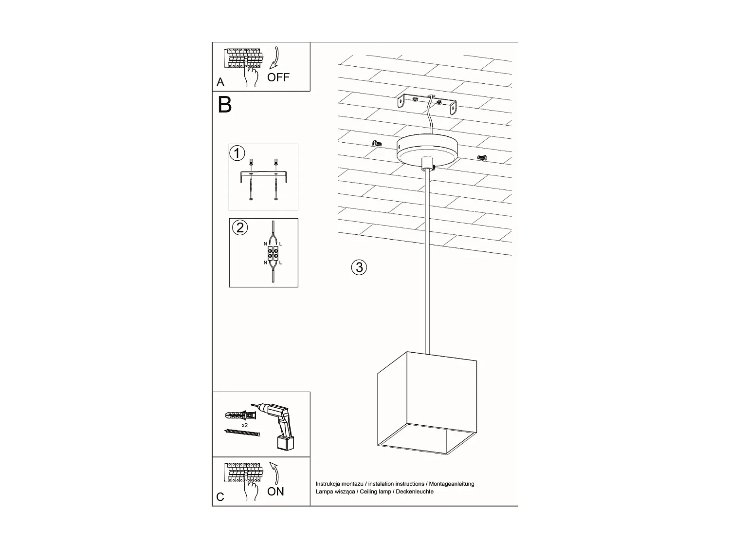 Lampes suspendues Quadx moderne en aluminium - 1 sources lumineuses 3000K - L.10 x H.110 cm - noir