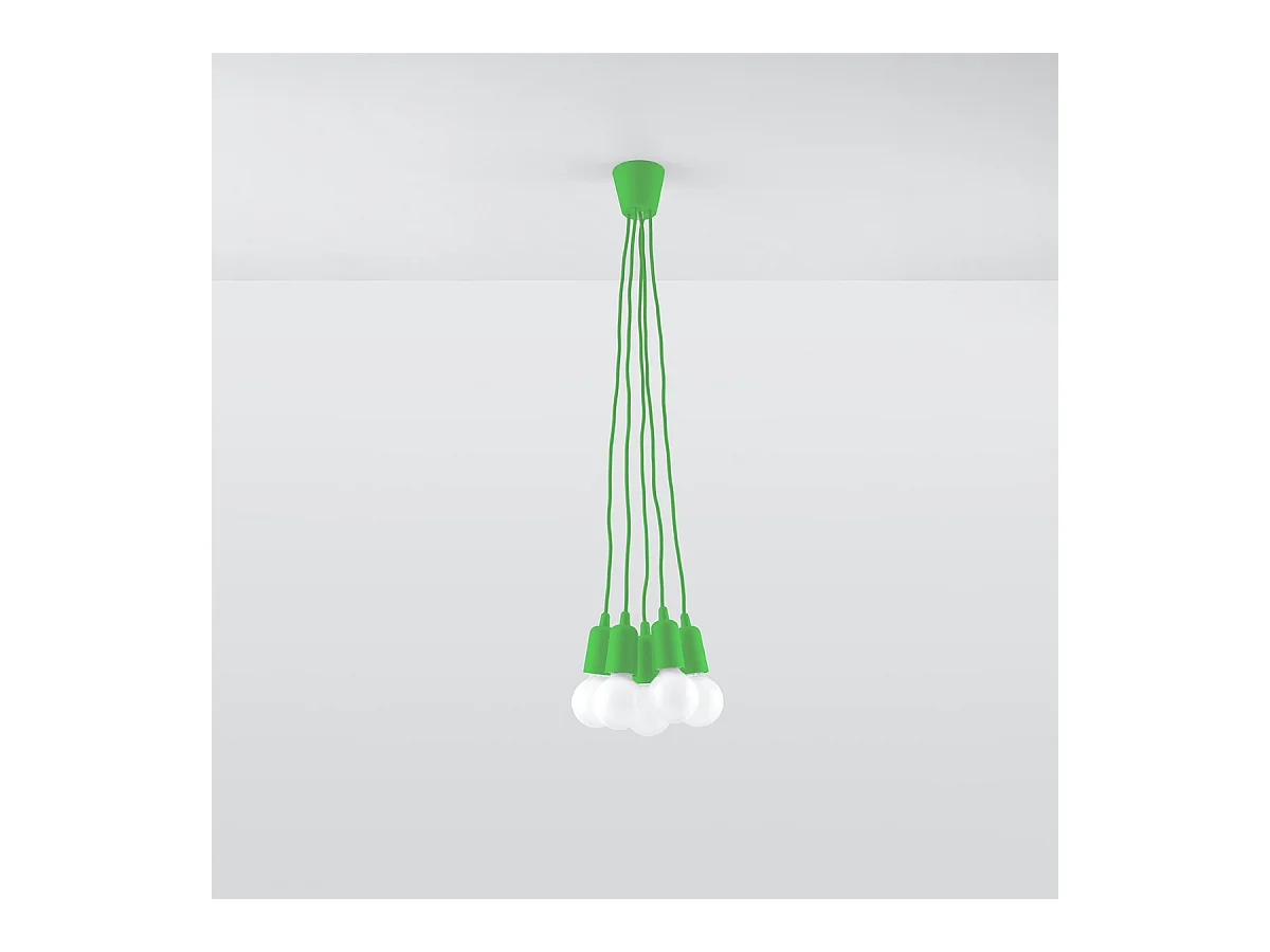 Lampes suspendues Astis moderne en PVC - 5 sources lumineuses 3000K - L.25 x H.90 cm - vert
