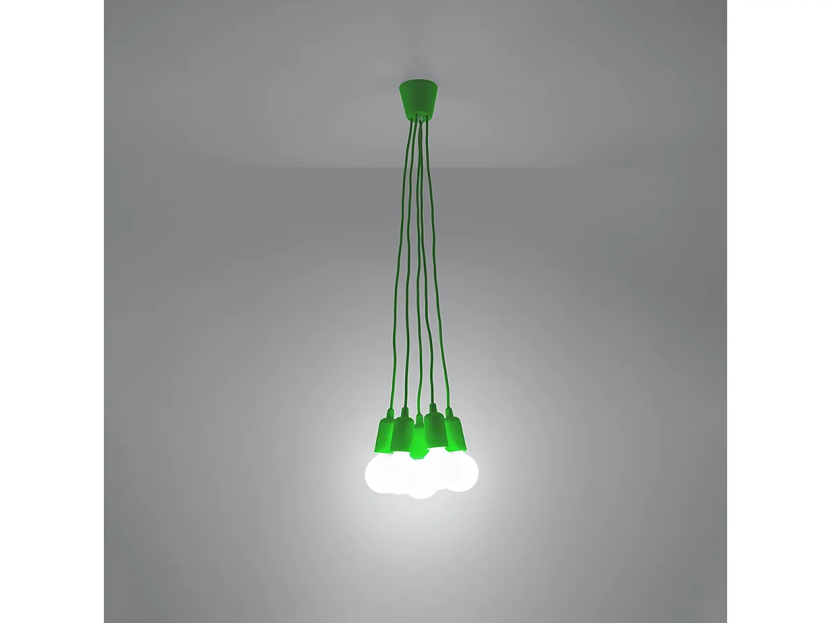 Lampes suspendues Astis moderne en PVC - 5 sources lumineuses 3000K - L.25 x H.90 cm - vert