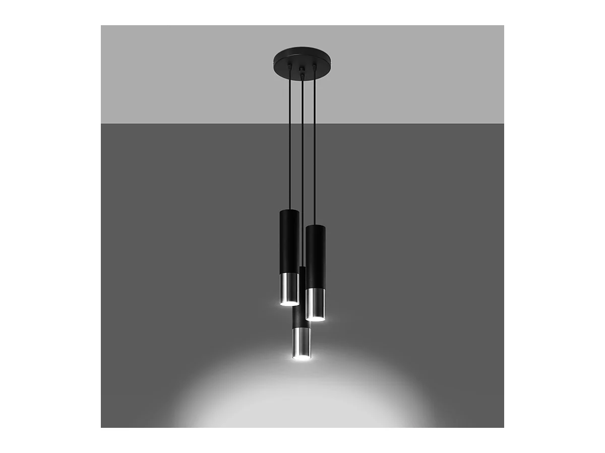Lampy wiszące nowoczesny Zarpex, stal - 3 źródło światła 3000K - L.20 x H.90 cm - czarny/chrom