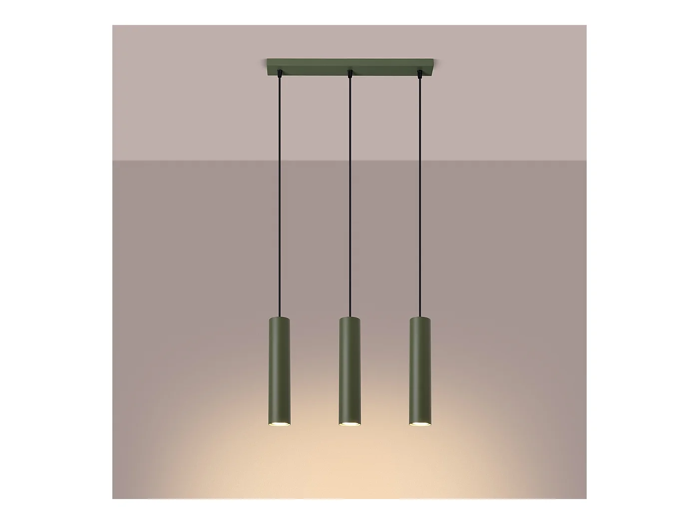 Lampa wisząca loft Toris, stal - 3 źródło światła 4000K - L.45 x H.98 cm - zielony oliwkowy