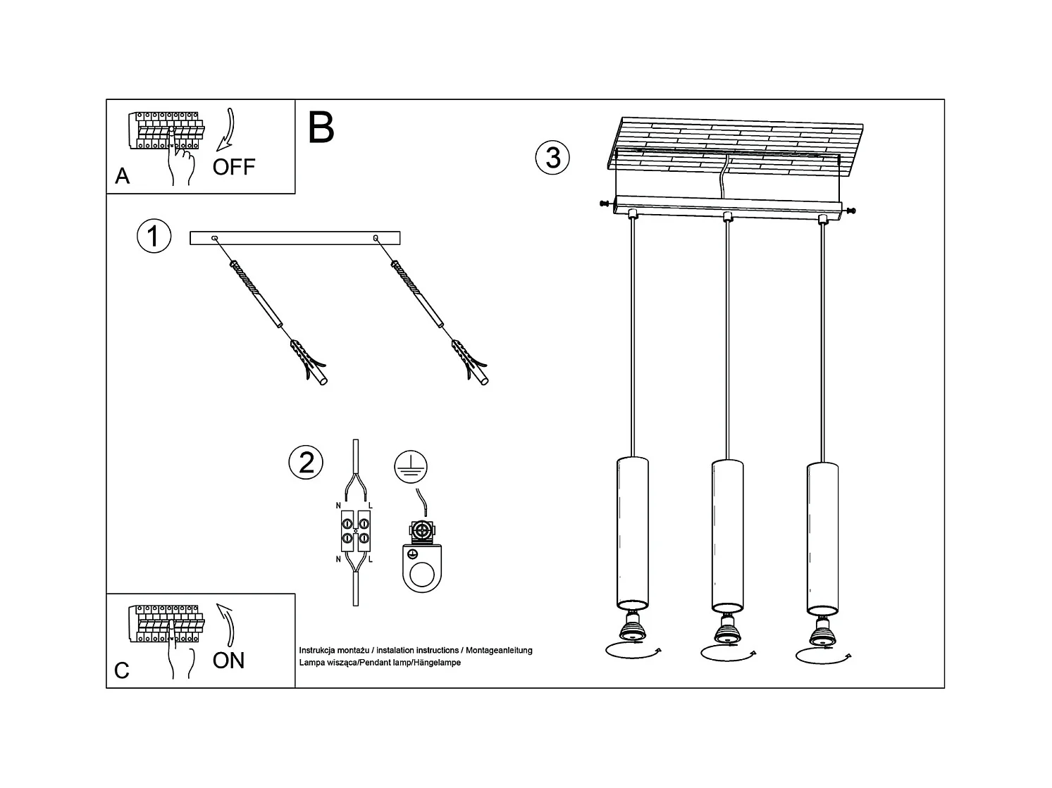Lampa wisząca loft Toris, stal - 3 źródło światła 4000K - L.45 x H.98 cm - zielony oliwkowy