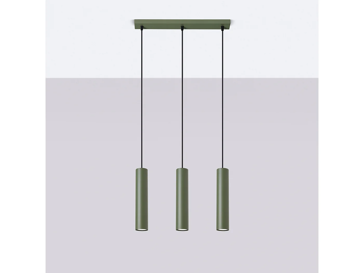 Lampe à suspension Toris grenier en acier - 3 sources lumineuses 4000K - L.45 x H.98 cm - vert olive