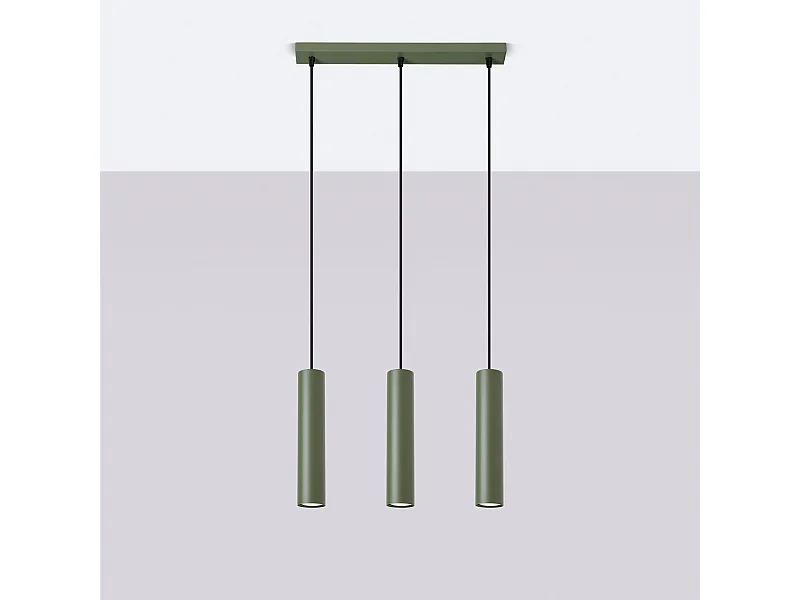 Lampe à suspension Toris grenier en acier - 3 sources lumineuses 4000K - L.45 x H.98 cm - vert olive