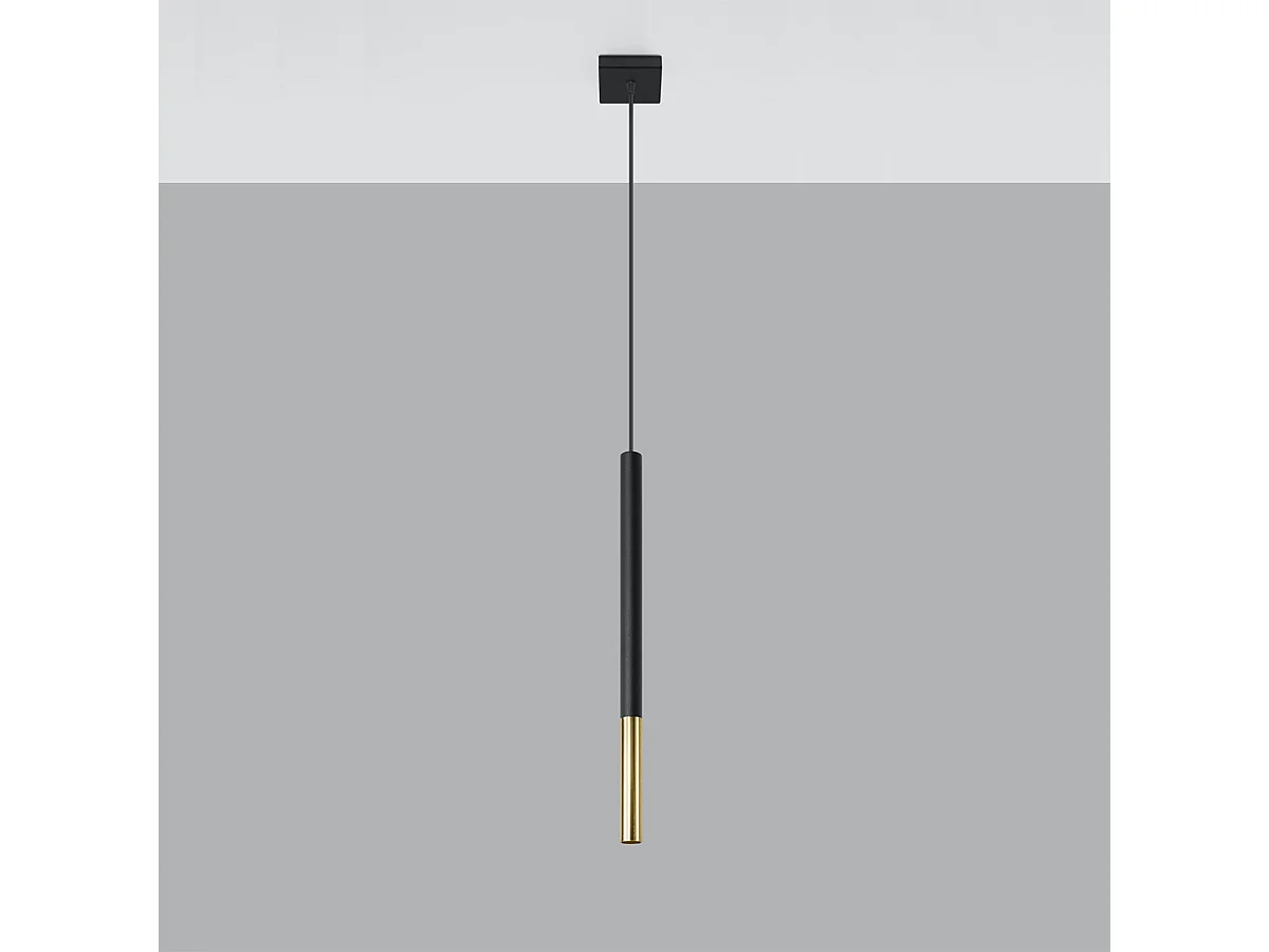 Lampy wiszące nowoczesny Flar, stal - 1 źródło światła 4000K - L.8 x H.100 cm - czarny/złoty