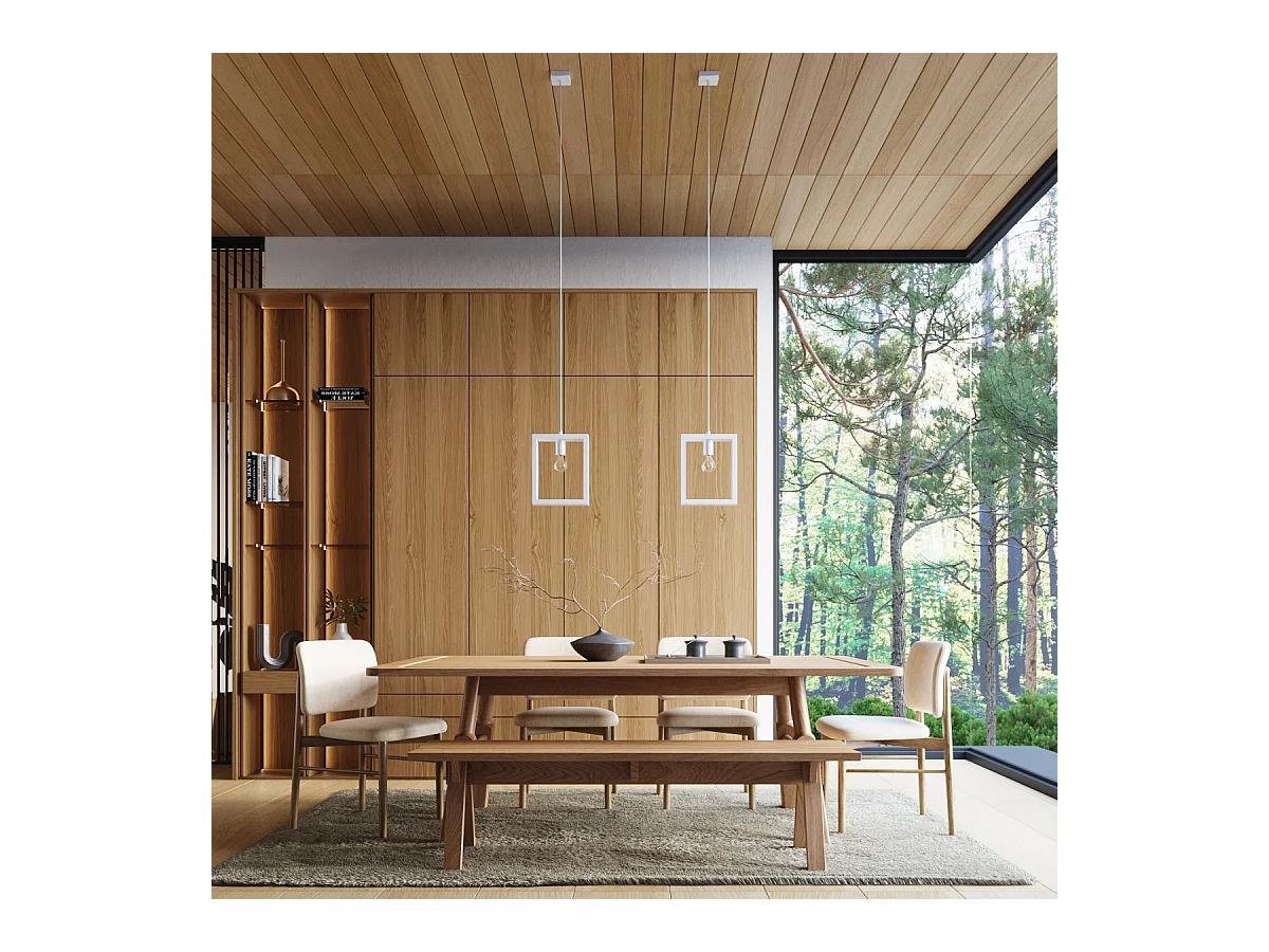 Lampes suspendues Zodiara scandinave en acier/bois - 1 sources lumineuses 3000K - L.24 x H.133 cm - blanc