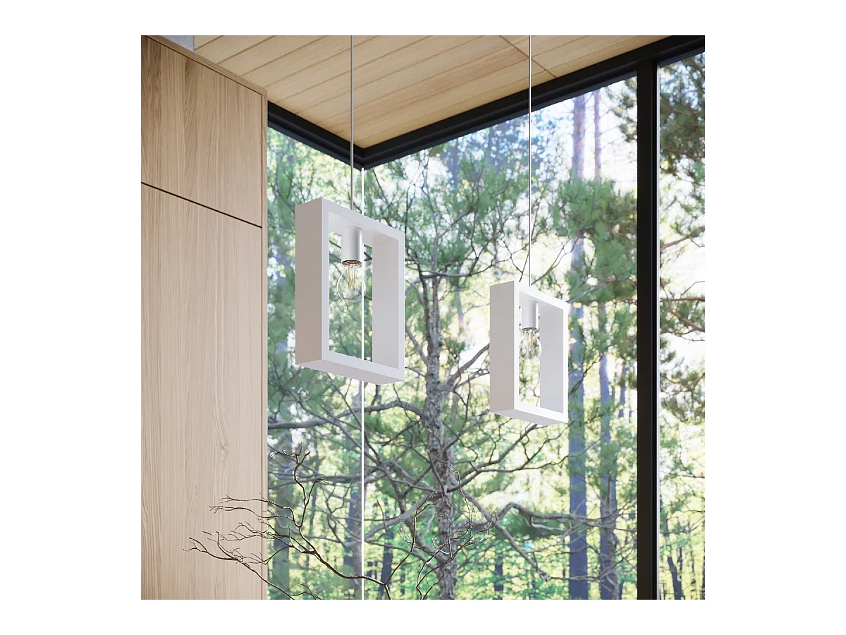 Lampes suspendues Zodiara scandinave en acier/bois - 1 sources lumineuses 3000K - L.24 x H.133 cm - blanc