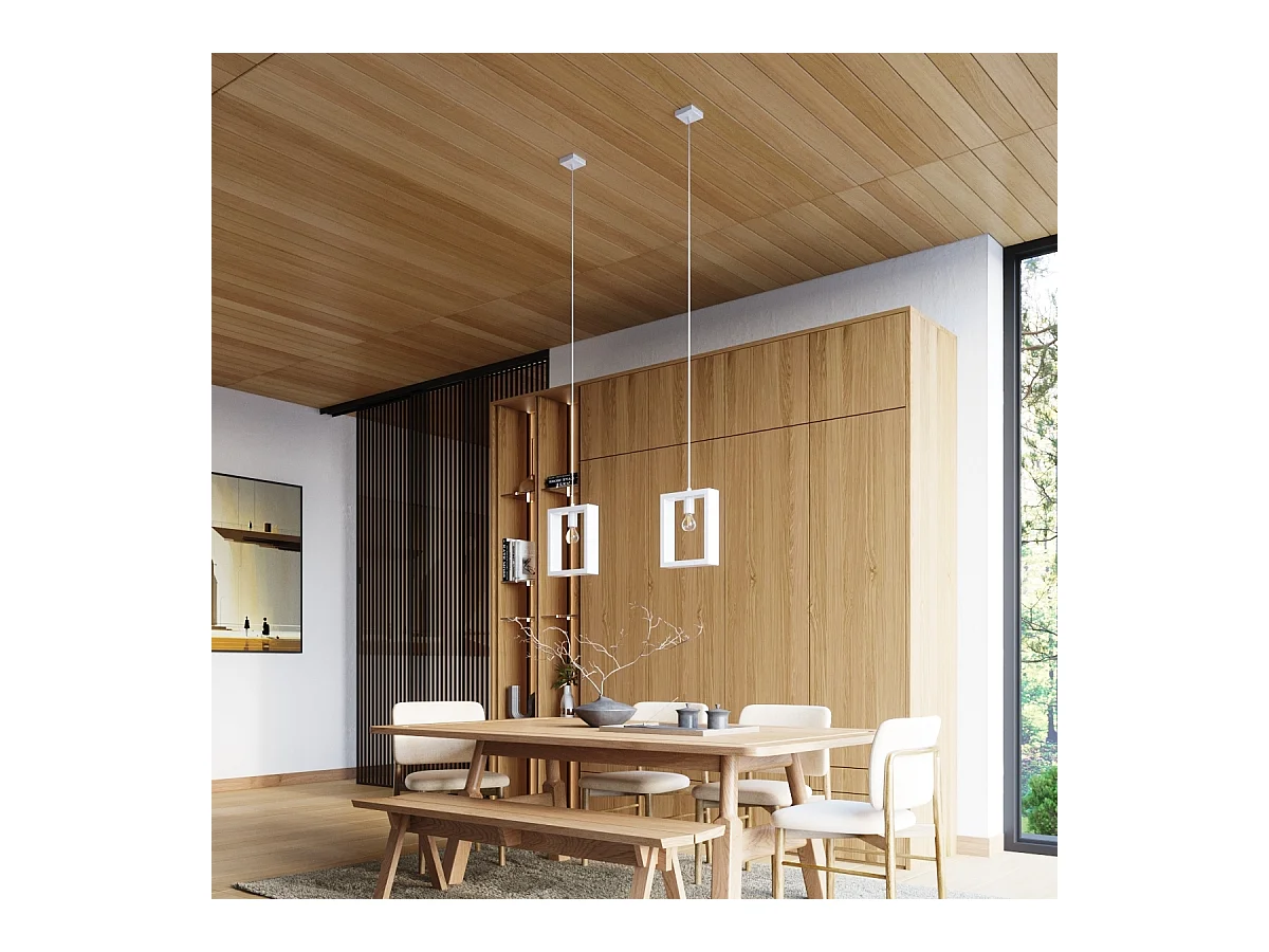Lampes suspendues Zodiara scandinave en acier/bois - 1 sources lumineuses 3000K - L.24 x H.133 cm - blanc