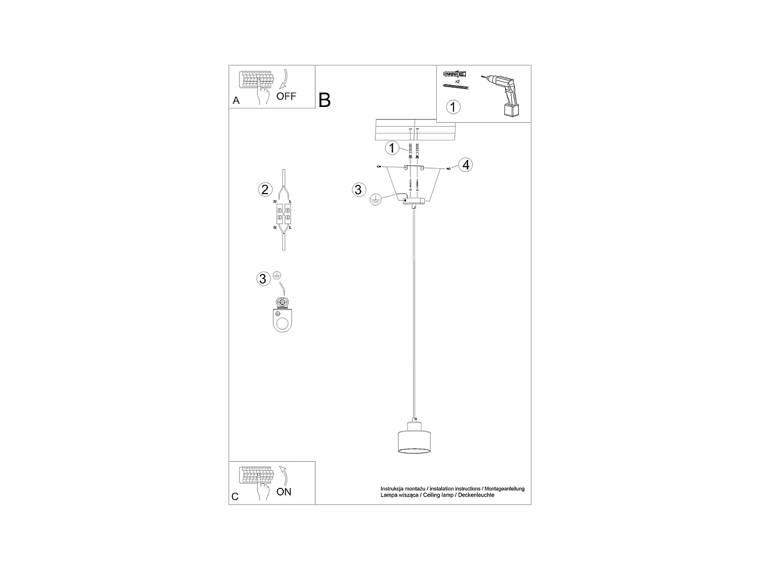 Lampy wiszące nowoczesny Zavros, stal - 1 źródło światła 3000K - L.12 x H.120 cm - czarny