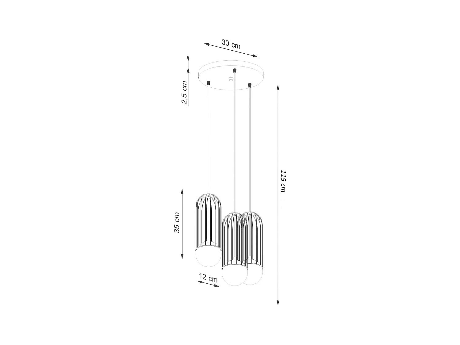 Lampy wiszące nowoczesny Zynex, stal - 3 źródło światła 3000K - L.34 x H.115 cm - biały