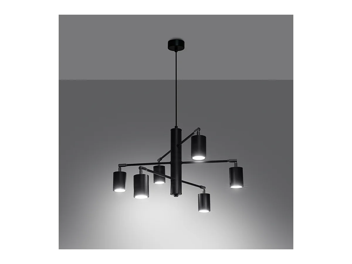 Lustres Torim moderno, aço - 6 fontes de luz 4000K - L.77 x H.125 cm - preto