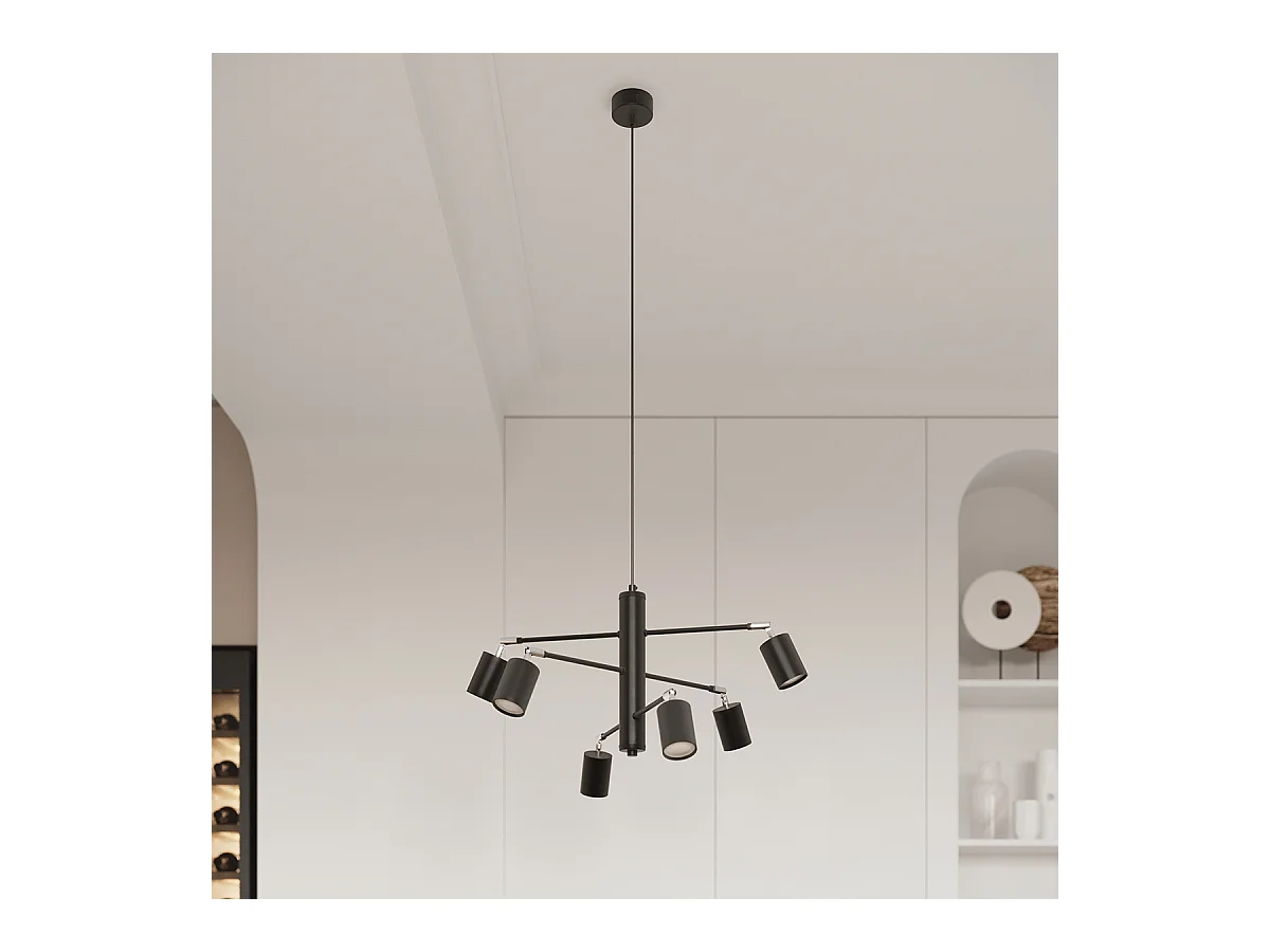 Lustres Torim moderno, aço - 6 fontes de luz 4000K - L.77 x H.125 cm - preto
