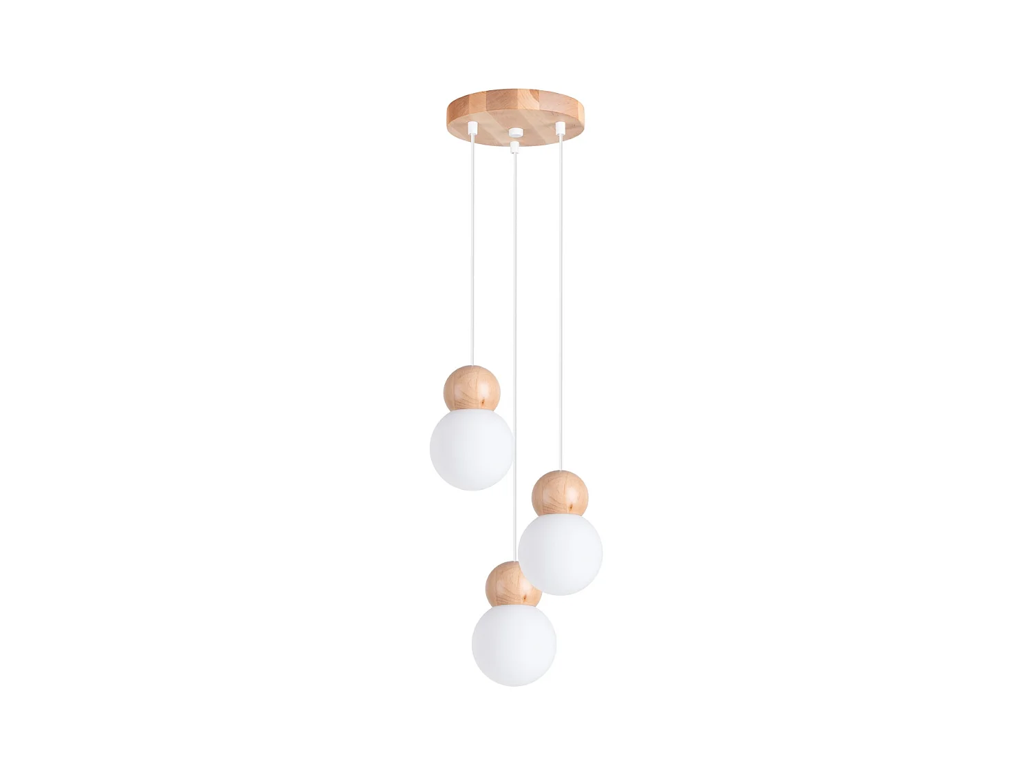 Lampes suspendues Torch scandinave en verre/bois - 3 sources lumineuses 3000K - L.31 x H.124 cm - blanc/bois naturel