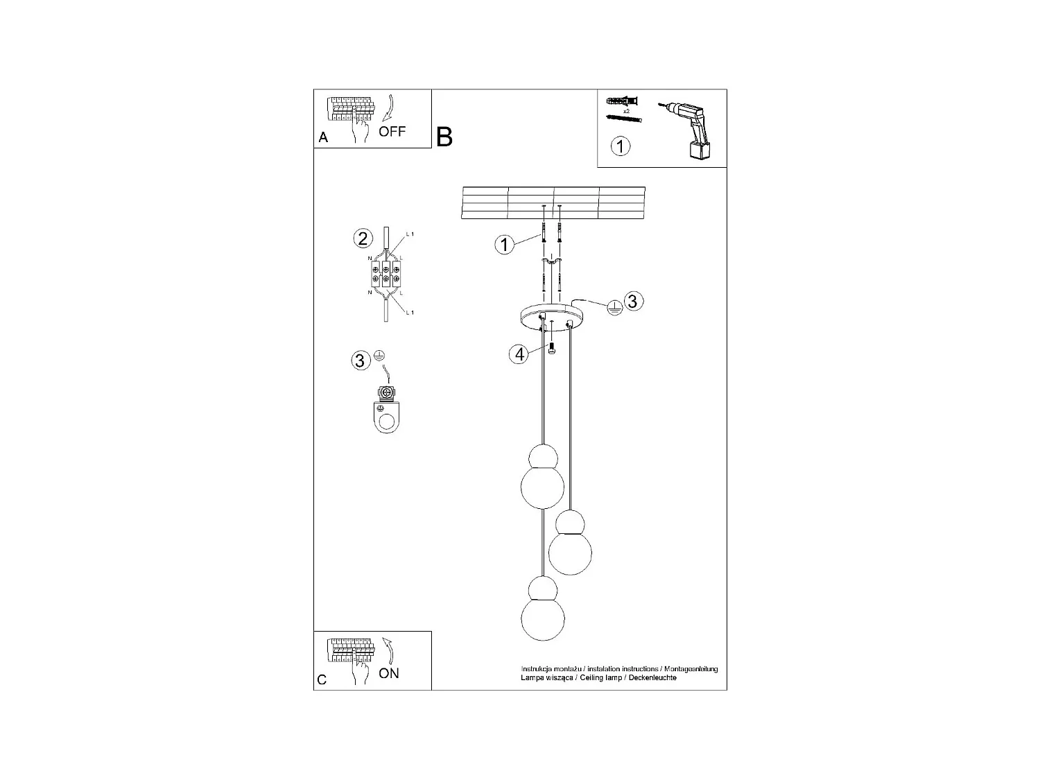Lampes suspendues Torch scandinave en verre/bois - 3 sources lumineuses 3000K - L.31 x H.124 cm - blanc/bois naturel