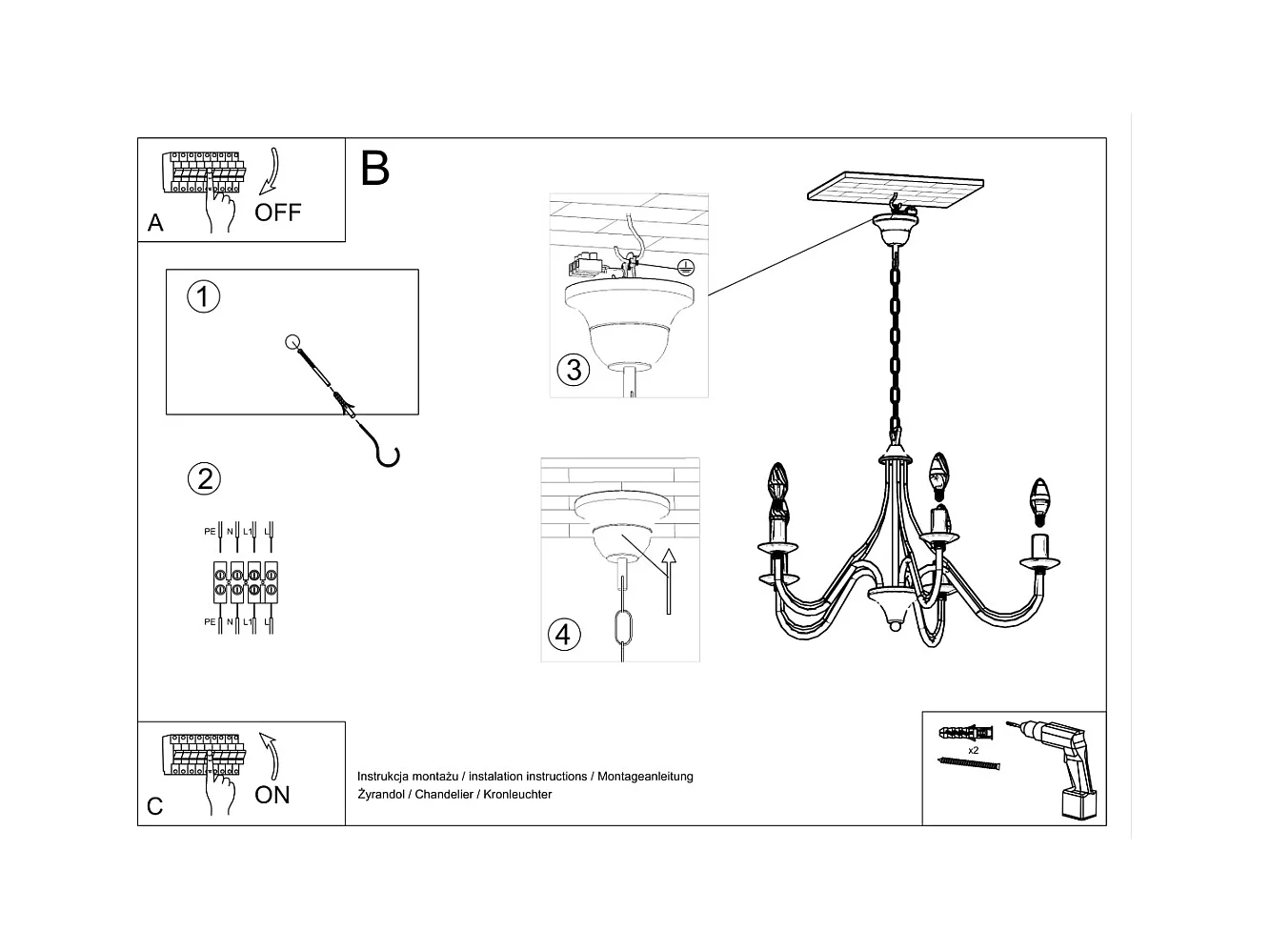 Lustres Vivow moderne en acier - 5 sources lumineuses 4000K - L.60 x H.80 cm - blanc