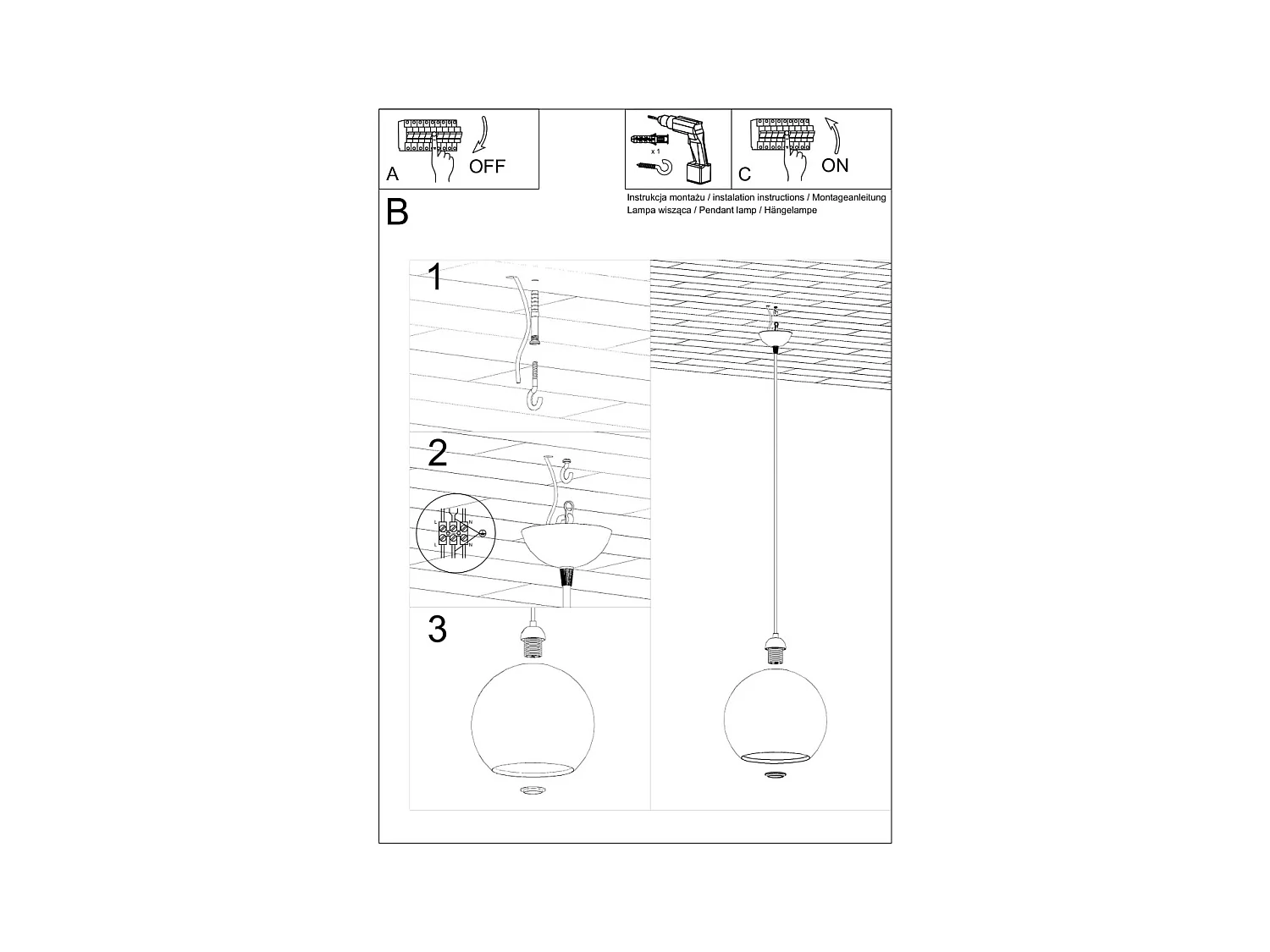 Lampade a sospensione Esfera minimalista di acciaio/vetro - 1 sorgenti luminose 3000K - L.30 x A.120 cm - Champagne