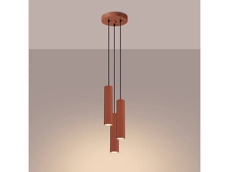 Hanglamp Gloow minimalistisch van  - 3 lichtbronnen 3000K - L.19,5 x H.108 cm - rode oker