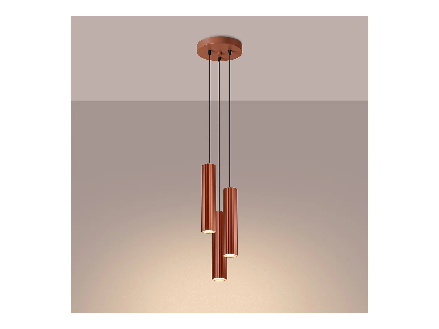 Hanglamp Gloow minimalistisch van  - 3 lichtbronnen 3000K - L.19,5 x H.108 cm - rode oker