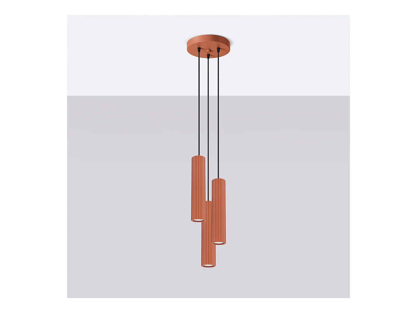 Hanglamp Gloow minimalistisch van  - 3 lichtbronnen 3000K - L.19,5 x H.108 cm - rode oker