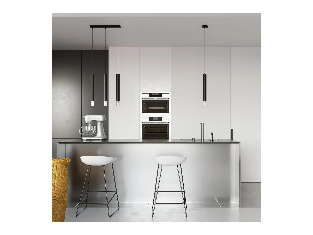 Lampes suspendues Eclim moderne en acier/verre - 3 sources lumineuses 3000K - L.45 x H.120 cm - noir