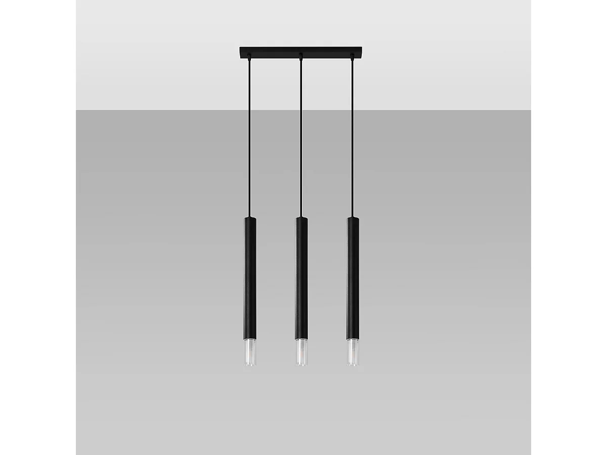 Lampes suspendues Eclim moderne en acier/verre - 3 sources lumineuses 3000K - L.45 x H.120 cm - noir