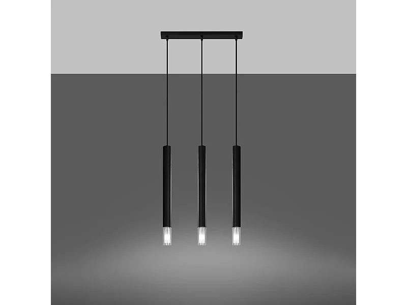 Lampes suspendues Eclim moderne en acier/verre - 3 sources lumineuses 3000K - L.45 x H.120 cm - noir