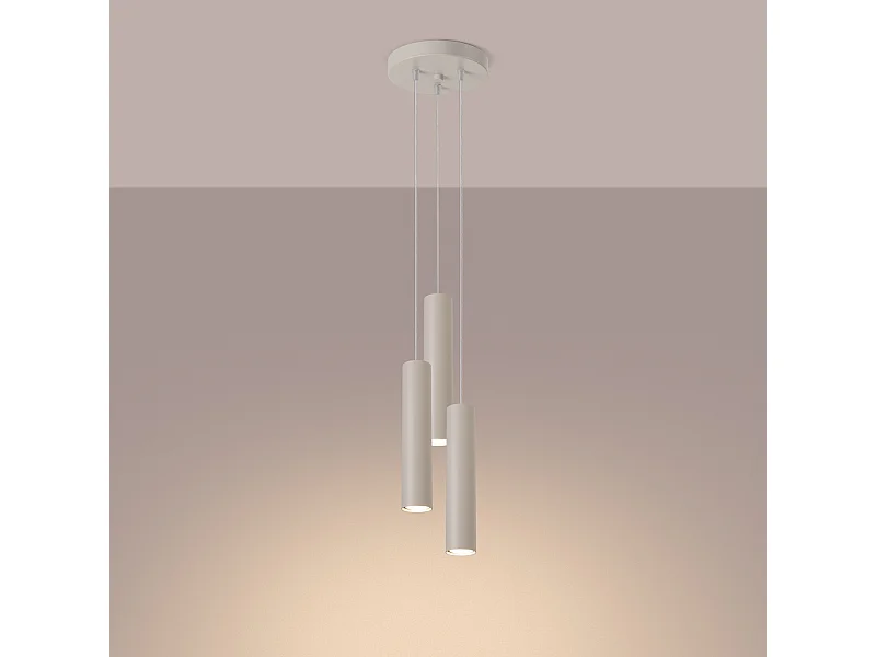 Lampe à suspension Toris grenier en acier - 3 sources lumineuses 3000K - L.19,5 x H.108 cm - beige