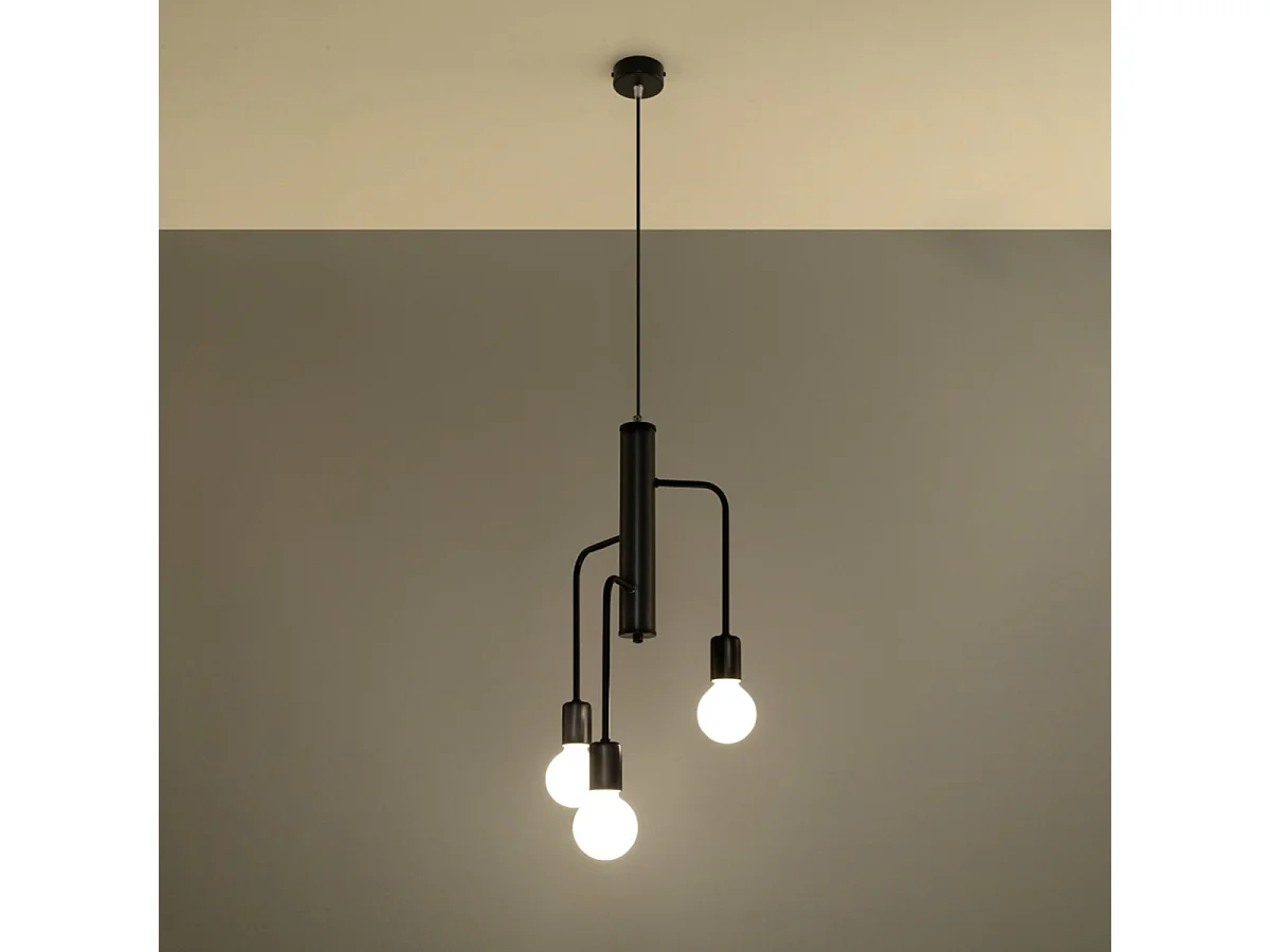 Lustres Luxra grenier en acier - 3 sources lumineuses 4000K - L.25 x H.100 cm - noir