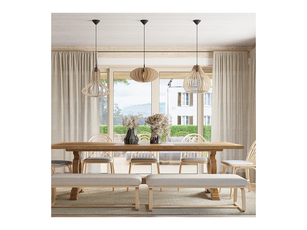 Lampes suspendues Zenix scandinave en bois - 1 sources lumineuses 3000K - L.41 x H.110 cm - bois naturel