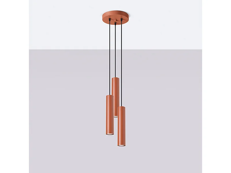 Lampe à suspension Toris grenier en acier - 3 sources lumineuses 4000K - L.19,5 x H.108 cm - ocre rouge