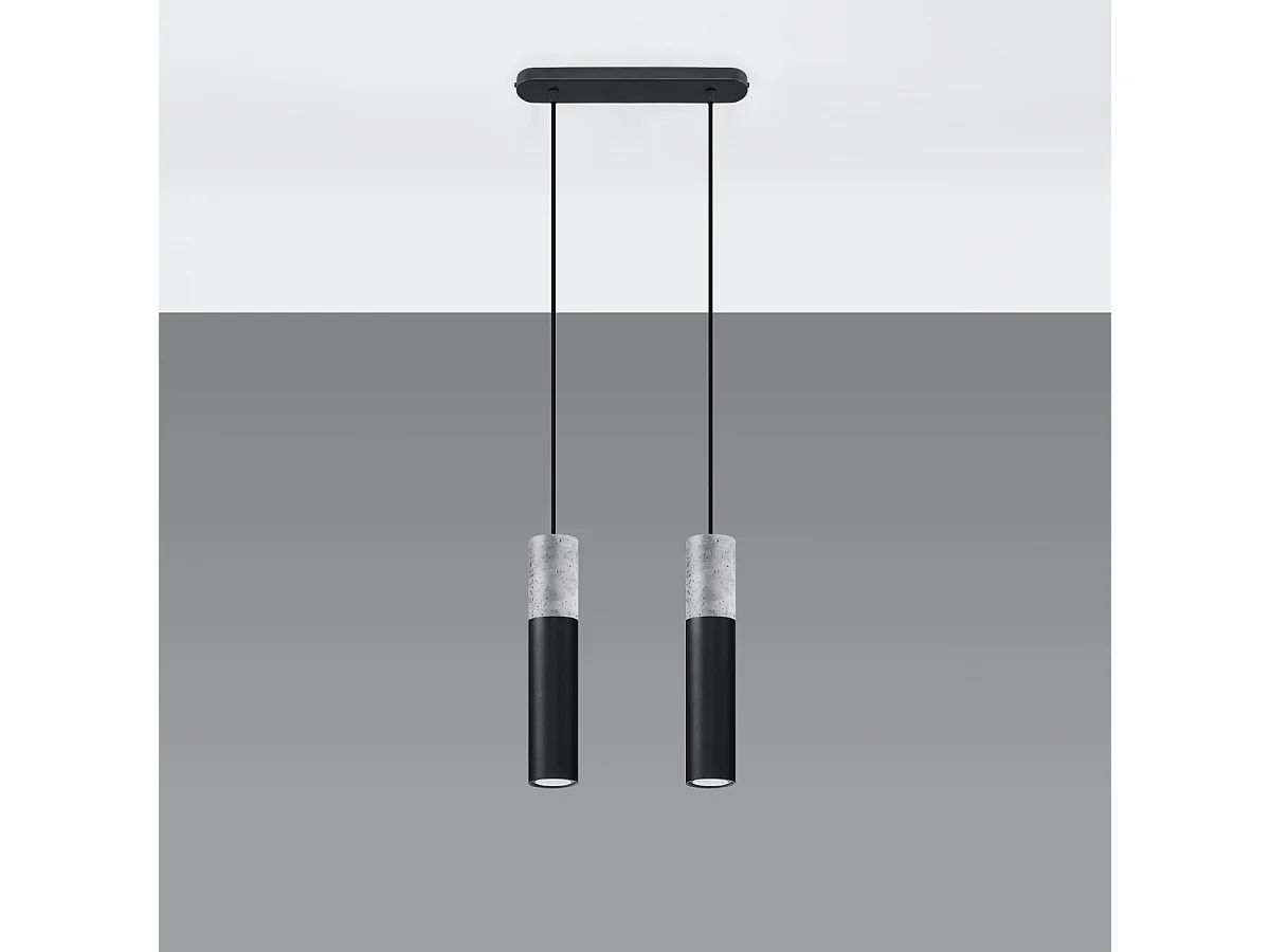 Lampes suspendues Lume moderne en acier/béton - 2 sources lumineuses 4000K - L.30 x H.90 cm - gris-noir