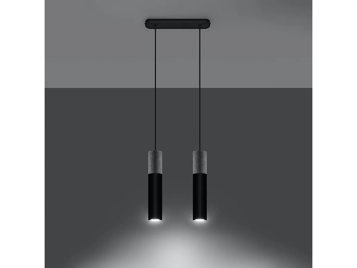 Lampes suspendues Lume moderne en acier/béton - 2 sources lumineuses 4000K - L.30 x H.90 cm - gris-noir